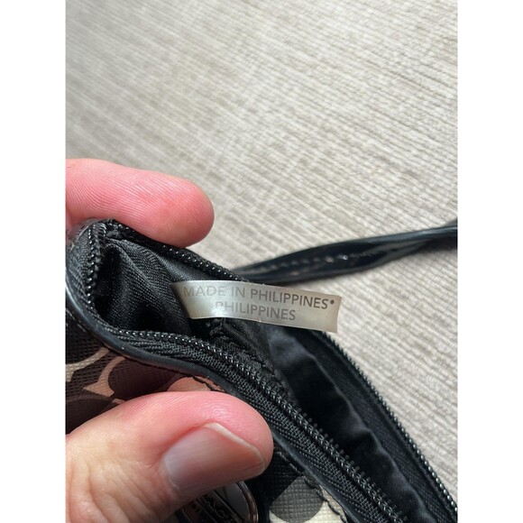 Coach Wristlet Womens Black White Signature C Coated Canvas Patent Strap Bag - Picture 7 of 11